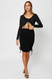 Black High Waist Side Ruched Bodycon Skirt - Size 10, Women's Short Bodycon