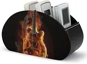 STVNKML Fire Guitar Remote Control Holder, Leather TV Remote Caddy, Desktop Organizer, 5-Slot Storage Holder for TV/DVD/Accessories Stylish Desk Decor for Living Room, Bedroom, Office