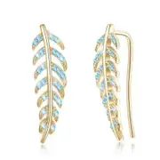 Leaves Simple Sterling Silver Earrings Light Blue/Champagne Gold