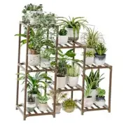 Plant Stand Indoor Plant Shelf Outdoor Wood Plant Rack for Multiple A-Ladder
