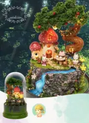 LED Light Treehouse Garden Diary DIY Miniature Rotate Music Doll House Dollhouse