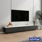 TV Stand Unit Cabinet 180cm Wooden Console Table White Faux Marble Top Black