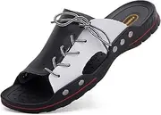[BMMMOPGOKPOSA] Men's Casual Slippers, Leather Comfortable Outdoor Sandals, Fashion Lightweight Open Toe Beach Shoes for Walking Beach
