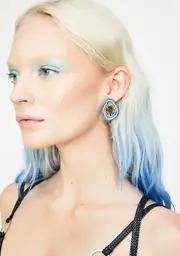 [No Basic Bombshell] Blue Holo Glitter Crystal Geode Stud Earrings