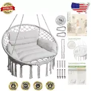 Luxurious Macrame Swing Chair with Comfy Cushion for Stylish Indoor/Outdoor Use