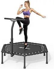 'BCAN 51'' Hexagon Mini Hexagon Trampoline, Max Load 450 LBS Fitness Trampoline with T-Adjustable Handle Bar, Silent Bungees, Larger, More Stable, Quieter Exercise Rebounder for Adults'