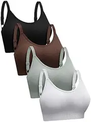 [SATINIOR] 4 Pack Women's Sports Bra, Padded Ribbed Cami Bra Seamless Bralette Wireless No Underwire Workout Tank Top