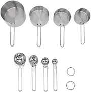 8Pcs Measuring Spoons, Measuring Cups, Stainless Steel Stackable for Baking Cooking