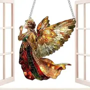 Light Catchers For Window - Stained Acrylic Angel Girl Ornament For Indoor Display, Vibrating Wall Pendant | Colorful Solar Catcher For Outdoor Garden, Bedroom Window And Bedroom
