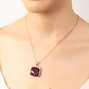 Amethyst & 0.54ct Cubic Zirconia Pendant in 9ct Rose Gold, 9ct Rose Solid Gold Diamond Cut 45cm 40 Gauge Curb Chain (10253935)