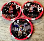 $5 Las Vegas Excalibur The Party Pit Casino Chips Set of 3 - Uncirculated