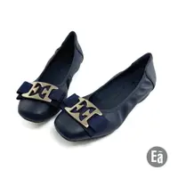 在飛比找蝦皮商城優惠-Ea專櫃女鞋 真皮素面品牌釦織帶方頭厚底鞋平底鞋(藍)121