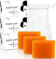Kojie San Skin Brightening Soap – The Original Kojic Acid, Dark Spot Remover Bar Soap with Coconut & Tea Tree Oil – 100g x 3 Bars with Net