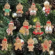 Changxuanmei 12pcs Gingerbread Man Ornaments, Plastic Gingerbread Figurines, Christmas Tree Hanging Decorations, Christmas Tree Ornaments
