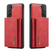 DG MING For Samsung Galaxy S21 FE Premium Trifold Wallet Leather Case With 2-in-1 Magnetic Detachable Card Holder Pocket Cover - Red