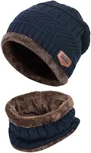 [THENICE] Childrens/Kids Warm Knitted Beanie Hat and Circle Scarf Set (Navy Blue), Navy Blue, One Size