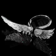 18K White Gold Plated Out Iced CZ WINGS ANGEL Micro Pave Band Mens Silver Ring