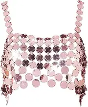 [Tadill] Sequin Crop Top Corset Vest Fashion Nightclub Dance, Wear Beach Halter Bra Top, Girls Rave Sparkly Festival Shiny Sequin Halter Vest