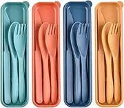 Reusable Wheat Straw Cutlery with Case, Portable Dark Utensils Set for Adults, Tableware Camping Cutlery Set for 4 People, Travel Utensils Set for Kitchens, Dishwasher Safe