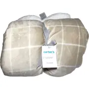 Carter's Tan Brown White Line Plush Baby Blanket Sherpa Unisex Soft Nursery