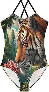 [RPLIFE] Girl Bathing Suits 3-10 Y Beach Swimsuit Girls, Animal Sniffs Rose