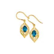 9ct Gold London Blue Topaz & Diamond Hook Earrings in Blue