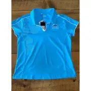 NWT Womens Adidas Climacool Caledonia Golf & Fish Club Blue Short Sleeve Polo L