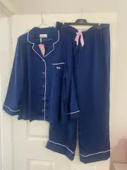 Peter Alexander Ladies Pyjama Set Navy Poly Satin XLarge GREAT GIFT FOR MUM