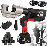 Battery Powered Crimper Eletric Crimper Pressure Sensor, Hydraulic Crimping Tool Electrical Terminal Cable Wire Tool Kit 360° Electrical Wire Connectors 12 Pairs of dies 16-400mm²,Red