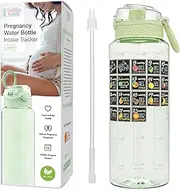 BellyBottle Pregnancy Water Bottle Tracker Must Haves for Expecting Moms Nausea Relief + Straw + BPA Free Green