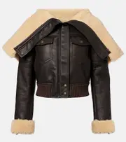 [McQueen] McQueen Cropped shearling-trimmed leather jacket AU 8 brown