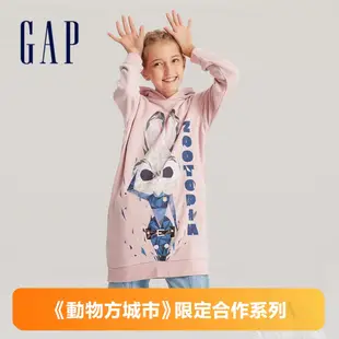 Gap 女童裝 Gap x 動物方城市聯名 印花連帽長袖洋裝-淺粉色(771400)