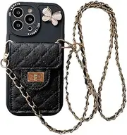Crossbody Phone Case for iPhone 8 Plus, Cute Wallet Case with Detachable Shoulder Strap & Flip Card Holder, Soft Silicone TPU Girls Lady Protective Cover Shockproof for Black iPhone 8 Plus