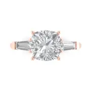 14K Rose Gold Three-Stone Promise Ring, 3 ct Cushion Cut Simulated Diamond