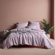 100% Cotton Bed Sheet Set – Includes Flat Sheet, Deep Fitted Sheet & 2 Pillowcases – Soft, Breathable & Natural Bedding – Queen/King Size – All Season, Machine Washable (Grey Lilac, Queen)