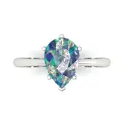 2.0Ct Pear Cut Blue Moissanite Solid Gold Solitaire Engagement Promise Ring