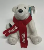 Vintage 1998 Coca Cola Plush Polar Bear Red Scarf & Coke Bottle Tags