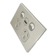 3A AU Double Powerpoint with USB A Socket - SAA - Slim- Silver