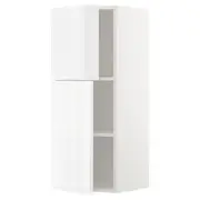 METOD wall cabinet with shelves/2 doors, white/Voxtorp high-gloss/white, 40x37x100 cm