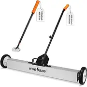 HOURSDY 35'' Magnetic Sweeper with Wheels, 30 Lbs Capacity Rolling Magnetic Floor Sweeper with Release Handle Industrial Magnets Heavy Duty Metal Pick Up