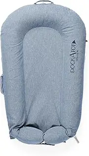 DockATot Deluxe+ Dock Baby Lounger - Multifunctional Lightweight Docking Station for Babies - Features a Buckle & Removable Cover for Easy Cleaning - for Babies Ages 0-8 Months - Indigo Chambray