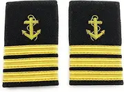 [Uniform Store London] Epaulette Shoulder Board Merchant Navy Soft Slip on Anchor 3 bars, Gold, L