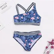 [LANREN] Children Girls Bikini Set Two-Pieces Swimming Suit Summer Kids Girl Swimwear Swimsuit Bandage Bathing Suit (Color : T, Size : 9 10 Years)