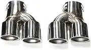 Quad Car Carbon Fiber Exhaust Tailpipe Compatible For BMW G22 G23 G26 M440i 2019up Exhaust Stainless Steel Muffler Tip Nozzle(Silver)