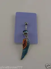 angel wing Dangle crystals belly button ring, piercing, body jewelry