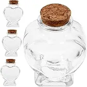 CLISPEED 4pcs Heart Shaped Decorative Glass Bottles with Cork Stoppers Mini Clear Wishing Jars for DIY Crafts for Romantic Wedding Party Decorations