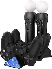 PG-P4011 4 in 1 Quad Controllers Charging Station Repla ent for/PSMOVE Gamepad Charging Dock with -Indicator Black Black One Size