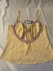 Petite Lace Trim Tie Satin Cami Vest Top Lemon Yellow Size 12