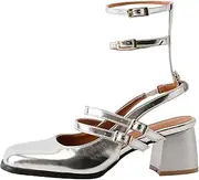 [SJJH] Retro Women Slingback Mary Jane Shoes with Square Toe and Chunky Heels