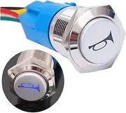 CGEAMDY Momentary Horn Button Push Switch, Pre-Wired Momentary Horn Button, with LED Waterproof Momentary Push Button Switch, with Rear Line for Vehicle (19 mm)